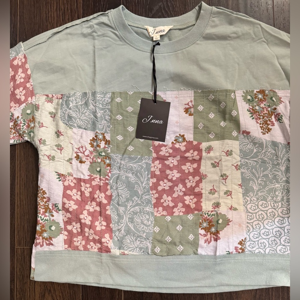Patchwork Floral Sweatshirt - Pink, Green, Cream - Picture 3 of 9
